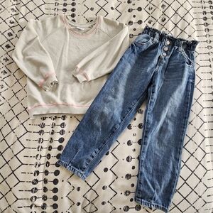 Zara Pullover Sweatshirt And Paper Bag Button Fly Denim Jeans Lot, Size 6